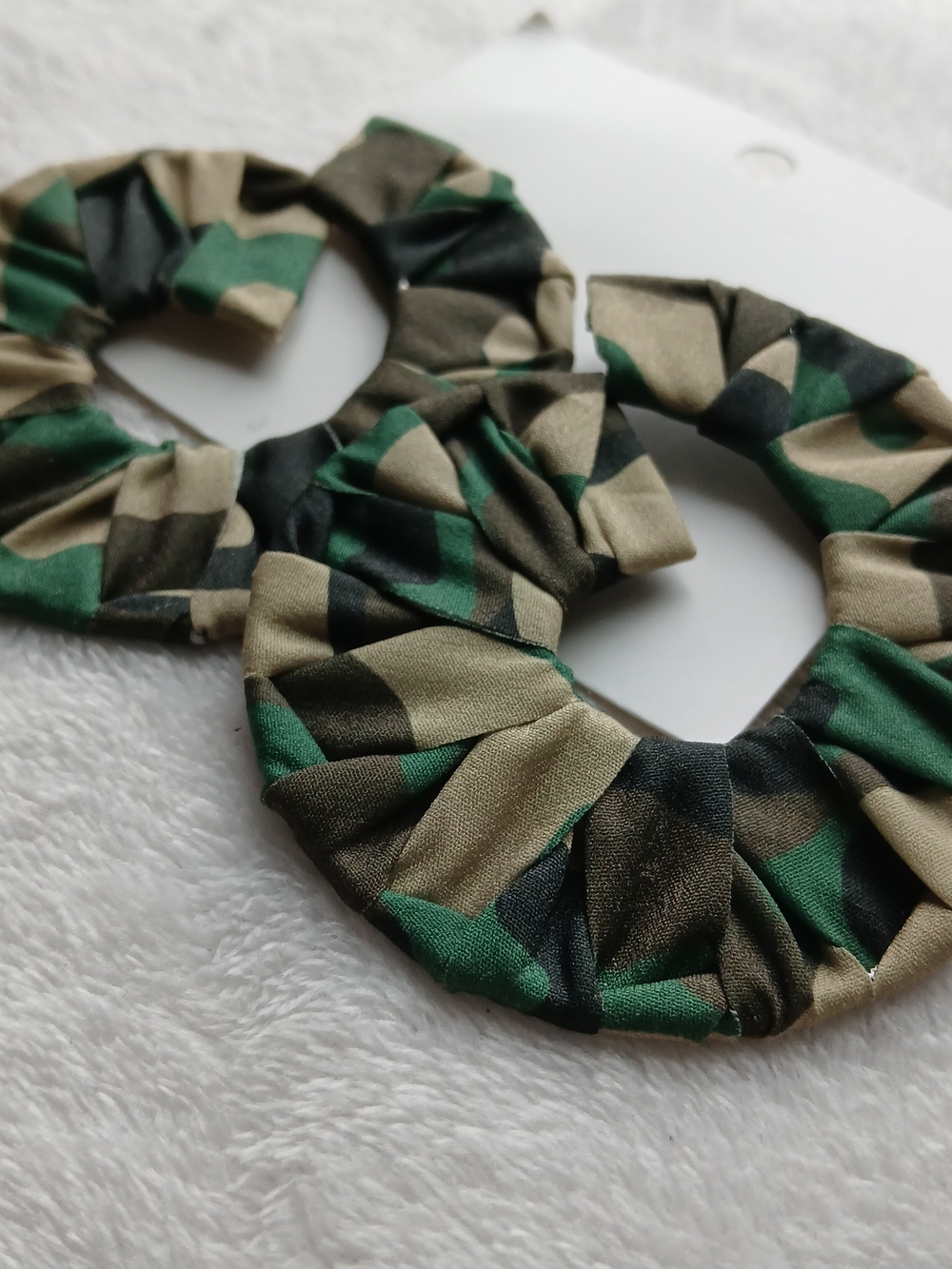 Camouflage Flat Spiral Fabric Earrings – Green Camo - NWT